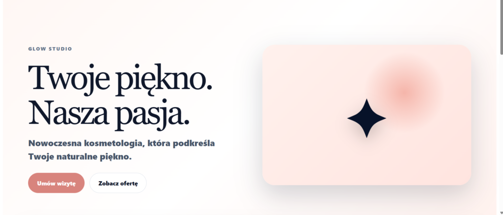 Przykładowa strona internetowa WordPress dla salonu beauty Glow Studio